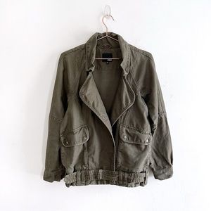 Aritzia Wilfred Free Rayder Moto Utility Linen Blend Jacket Olive Green Small